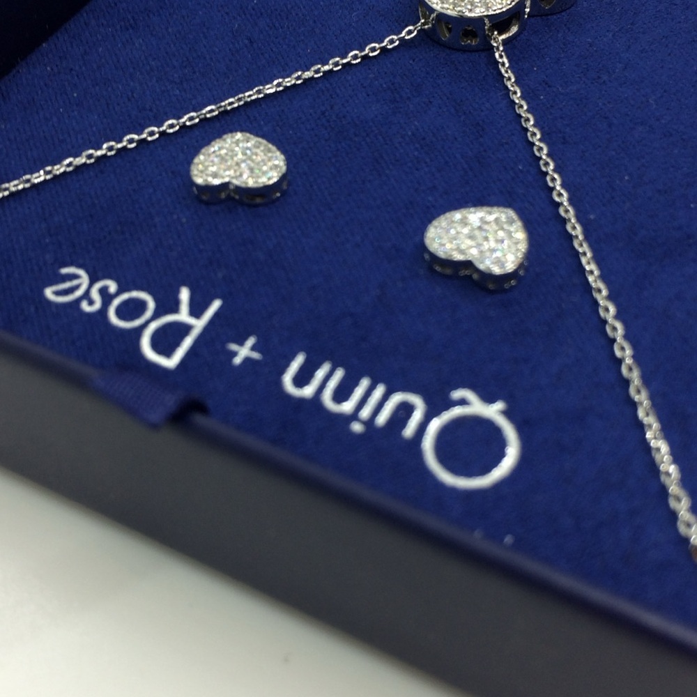 3/$30 QUINN + ROSE SILVER PLATE CZ ZIRCONIA NECKLACE EARRING SET HEART PENDANT - Picture 5 of 9